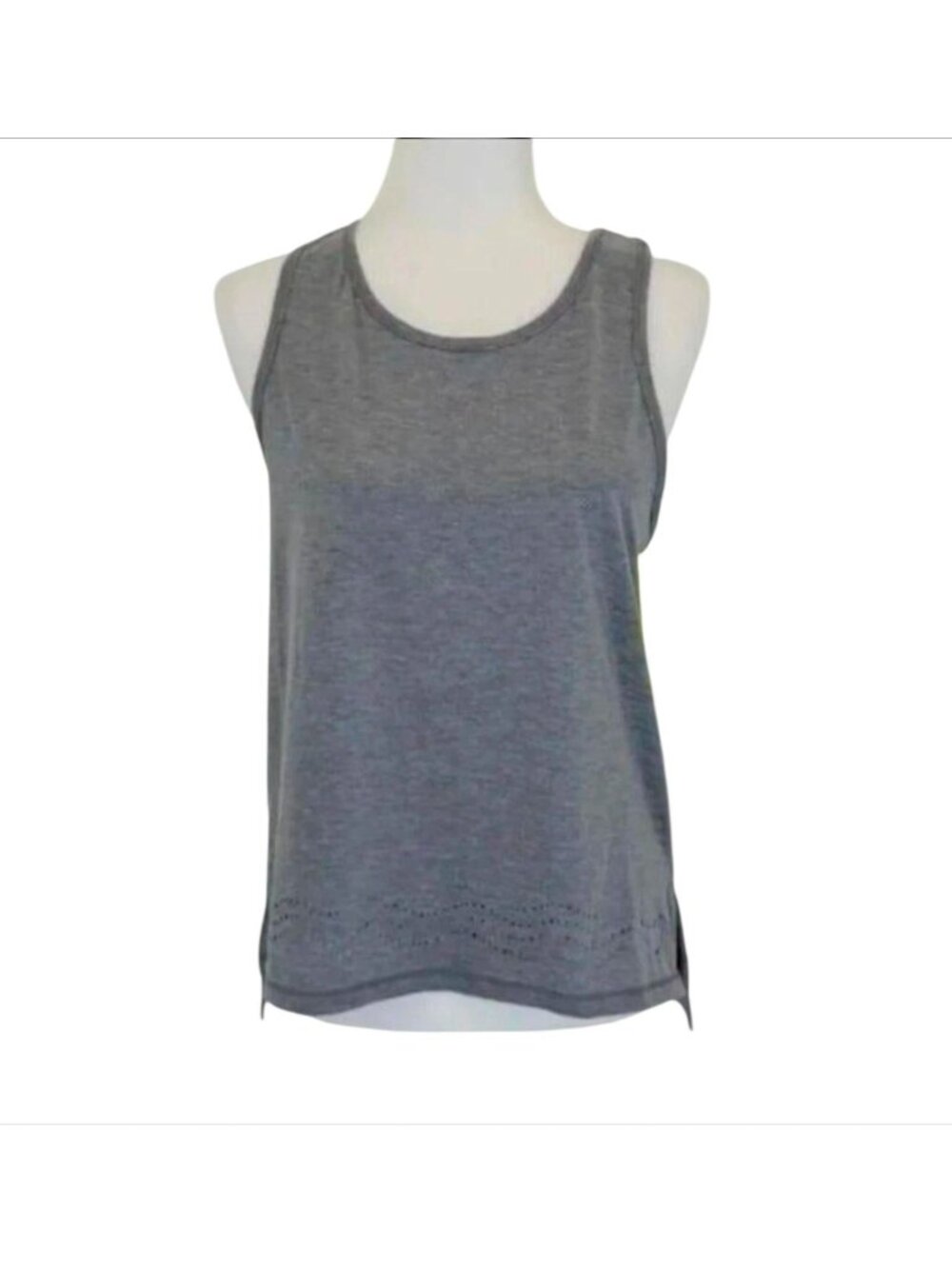 Gray Sleeveless Tank Top With Laser-Cut Detailing & Racerback Design - Picture 6 of 8